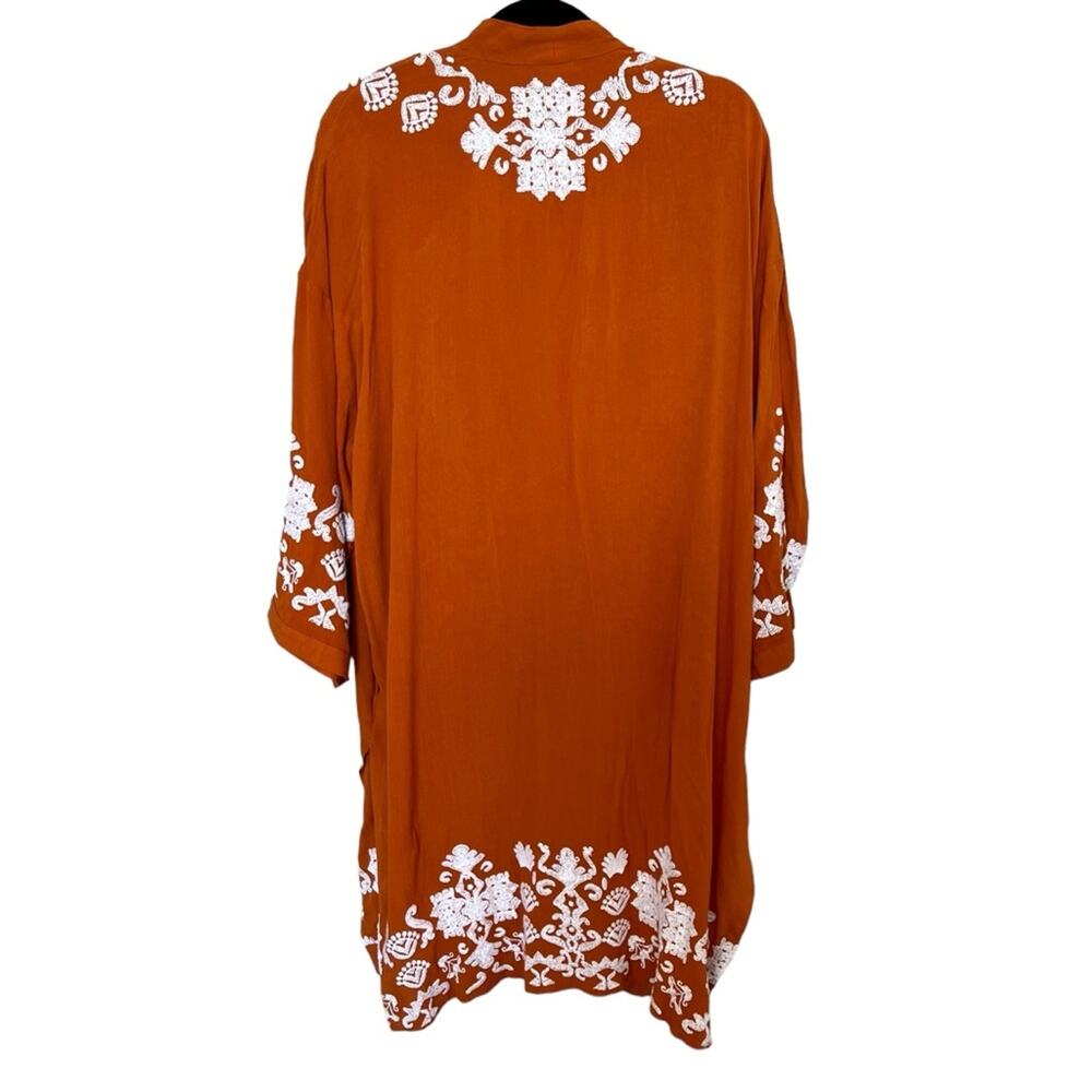 Chicos Kimono Matching Shirt Sm/Medium Rust Ivory Applique Jacket Ruana Jacket - Picture 6 of 15